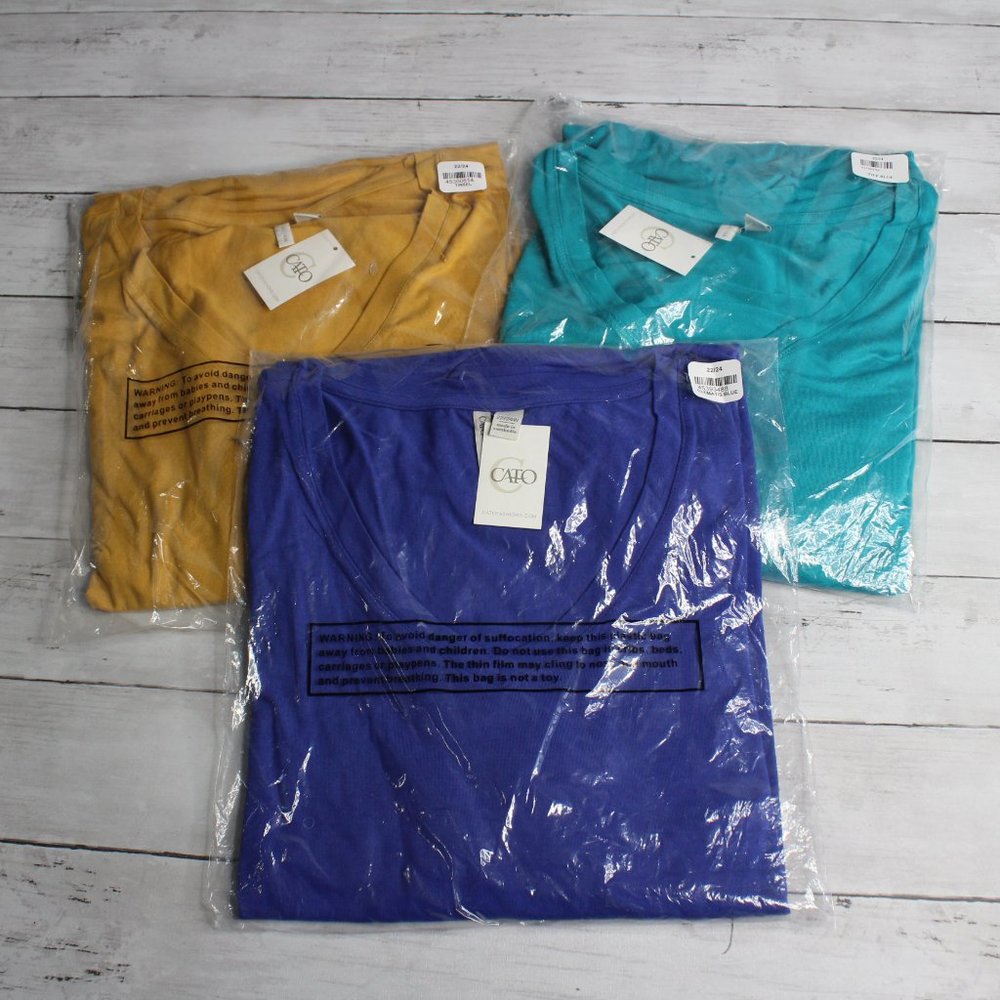 Cato Women's Lot Solid Tunic Top Plus Size 22W 24W V Neck 3/4 Sleeve